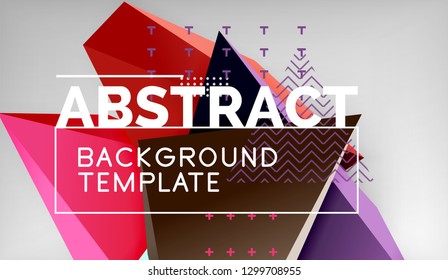 3d geometric triangular shapes abstract background, color triangles composition on grey backdrop, business or hi-tech conceptual wallpaper, vector illustration