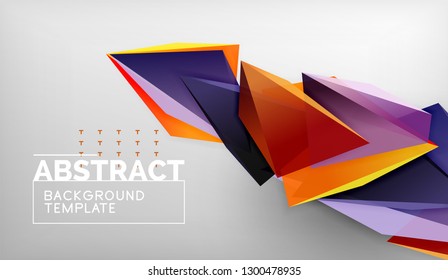 3d geometric triangular shapes abstract background, color triangles composition on grey backdrop, business or hi-tech conceptual wallpaper, vector illustration