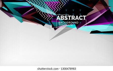 3d geometric triangular shapes abstract background, color triangles composition on grey backdrop, business or hi-tech conceptual wallpaper, vector illustration