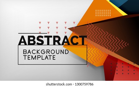3d geometric triangular shapes abstract background, color triangles composition on grey backdrop, business or hi-tech conceptual wallpaper, vector illustration