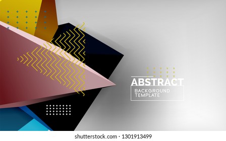 3d formas triangulares geométricas fundo abstrato, cor triângulos composição em fundo cinza, negócios ou alta tecnologia papel de parede conceitual, ilustração vetorial