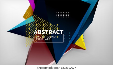 3d geometric triangular shapes abstract background, color triangles composition on grey backdrop, business or hi-tech conceptual wallpaper, vector illustration