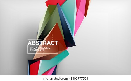 3d formas triangulares geométricas fundo abstrato, cor triângulos composição em fundo cinza, negócios ou alta tecnologia papel de parede conceitual, ilustração vetorial