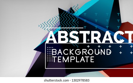 3d geometric triangular shapes abstract background, color triangles composition on grey backdrop, business or hi-tech conceptual wallpaper, vector illustration