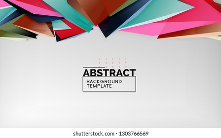 3d geometric triangular shapes abstract background, color triangles composition on grey backdrop, business or hi-tech conceptual wallpaper, vector illustration