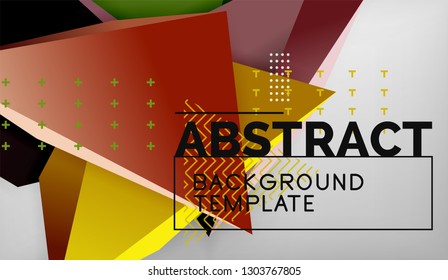 3d geometric triangular shapes abstract background, color triangles composition on grey backdrop, business or hi-tech conceptual wallpaper, vector illustration