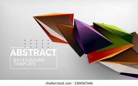 3d geometric triangular shapes abstract background, color triangles composition on grey backdrop, business or hi-tech conceptual wallpaper, vector illustration