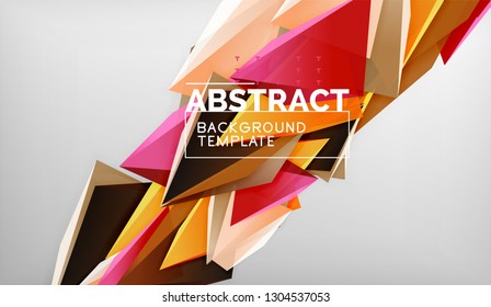 3d geometric triangular shapes abstract background, color triangles composition on grey backdrop, business or hi-tech conceptual wallpaper, vector illustration