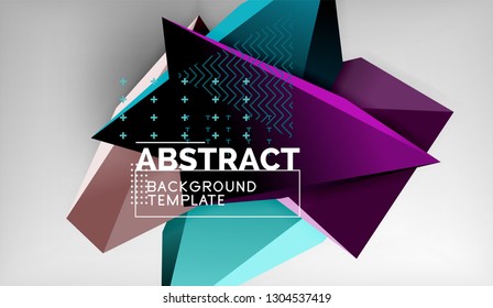 3d geometric triangular shapes abstract background, color triangles composition on grey backdrop, business or hi-tech conceptual wallpaper, vector illustration