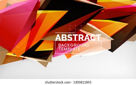3d geometric triangular shapes abstract background, color triangles composition on grey backdrop, business or hi-tech conceptual wallpaper, vector illustration