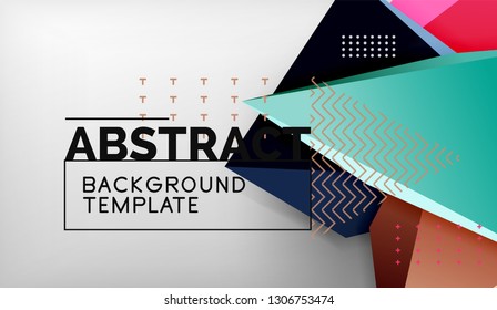3d geometric triangular shapes abstract background, color triangles composition on grey backdrop, business or hi-tech conceptual wallpaper, vector illustration