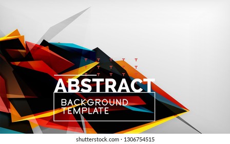 3d geometric triangular shapes abstract background, color triangles composition on grey backdrop, business or hi-tech conceptual wallpaper, vector illustration