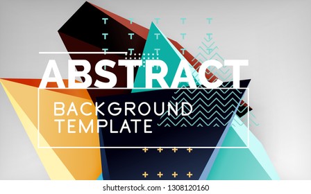 3d geometric triangular shapes abstract background, color triangles composition on grey backdrop, business or hi-tech conceptual wallpaper, vector illustration