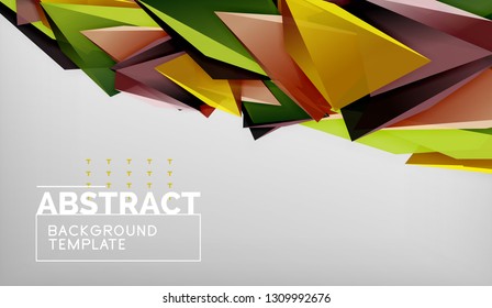 3d geometric triangular shapes abstract background, color triangles composition on grey backdrop, business or hi-tech conceptual wallpaper, vector illustration