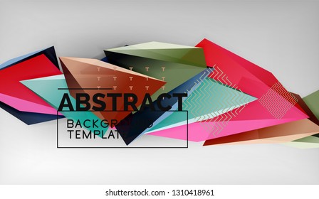 3d formas triangulares geométricas de fondo abstracto, composición de triángulos de color sobre fondo gris, fondo de pantalla conceptual empresarial o de alta tecnología, ilustración vectorial