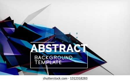 3d geometric triangular shapes abstract background, color triangles composition on grey backdrop, business or hi-tech conceptual wallpaper, vector illustration