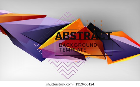 3d geometric triangular shapes abstract background, color triangles composition on grey backdrop, business or hi-tech conceptual wallpaper, vector illustration