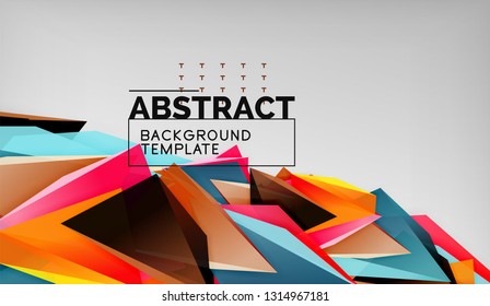 3d geometric triangular shapes abstract background, color triangles composition on grey backdrop, business or hi-tech conceptual wallpaper, vector illustration