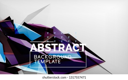 3d geometric triangular shapes abstract background, color triangles composition on grey backdrop, business or hi-tech conceptual wallpaper, vector illustration