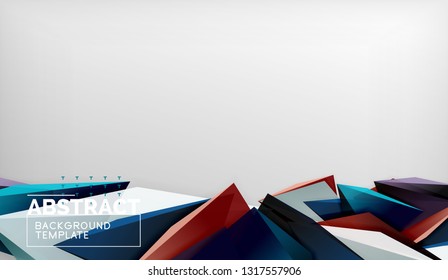 3d geometric triangular shapes abstract background, color triangles composition on grey backdrop, business or hi-tech conceptual wallpaper, vector illustration