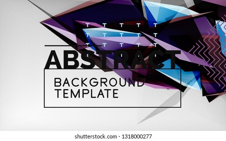 3d geometric triangular shapes abstract background, color triangles composition on grey backdrop, business or hi-tech conceptual wallpaper, vector illustration