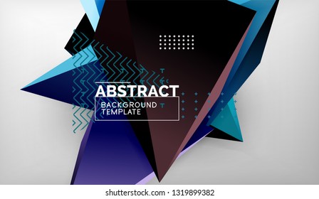 3d geometric triangular shapes abstract background, color triangles composition on grey backdrop, business or hi-tech conceptual wallpaper, vector illustration