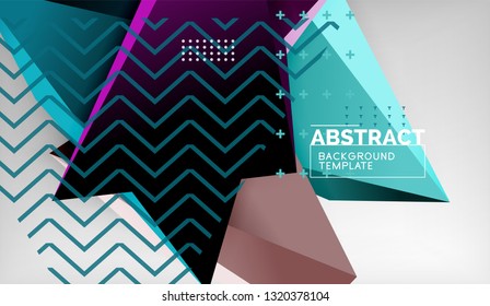 3d formas triangulares geométricas de fondo abstracto, composición de triángulos de color sobre fondo gris, fondo de pantalla conceptual empresarial o de alta tecnología, ilustración vectorial