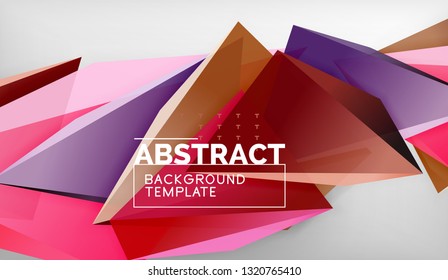 3d geometric triangular shapes abstract background, color triangles composition on grey backdrop, business or hi-tech conceptual wallpaper, vector illustration