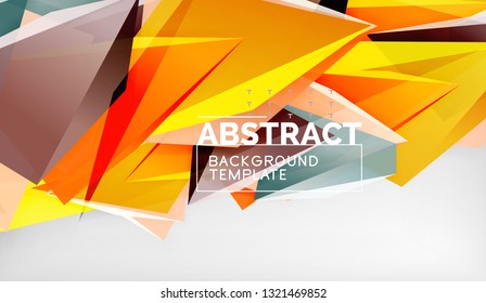 3d geometric triangular shapes abstract background, color triangles composition on grey backdrop, business or hi-tech conceptual wallpaper, vector illustration