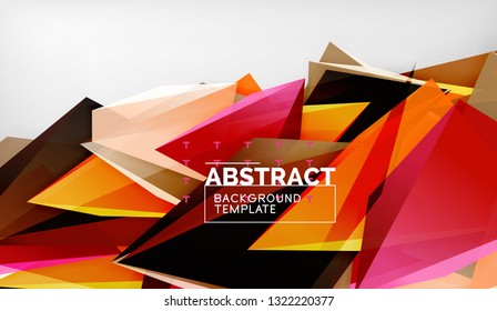 3d geometric triangular shapes abstract background, color triangles composition on grey backdrop, business or hi-tech conceptual wallpaper, vector illustration