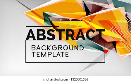3d geometric triangular shapes abstract background, color triangles composition on grey backdrop, business or hi-tech conceptual wallpaper, vector illustration