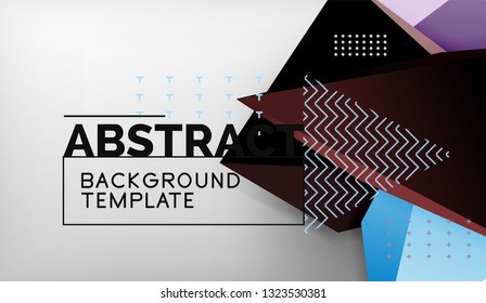 3d geometric triangular shapes abstract background, color triangles composition on grey backdrop, business or hi-tech conceptual wallpaper, vector illustration