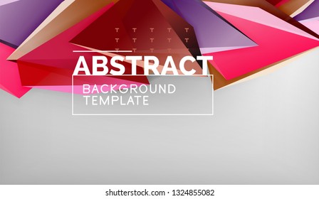 3d geometric triangular shapes abstract background, color triangles composition on grey backdrop, business or hi-tech conceptual wallpaper, vector illustration
