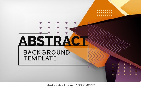 3d geometric triangular shapes abstract background, color triangles composition on grey backdrop, business or hi-tech conceptual wallpaper, vector illustration