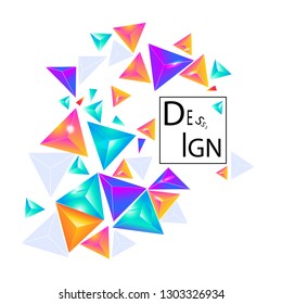 3d geometric triangular shapes. Bright colors abstract geometric background. Pyramids of acid colors with gradient and glass effect