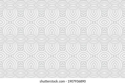 3D geometric unique convex pattern in the form of an ornament. Ethnic abstract oriental white background.Texture for design and decoration.