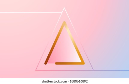 3D geometric vector template for posters and banners Bright gold triangle with thin white line frame on gradient pastel background