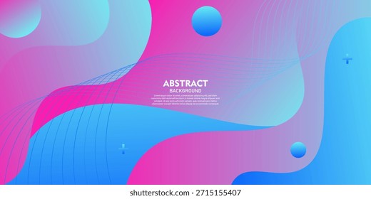 Fondo de onda geométrica 3D en degradado azul y rosa. Composición dinámica de la línea de onda. Vector EPS10.