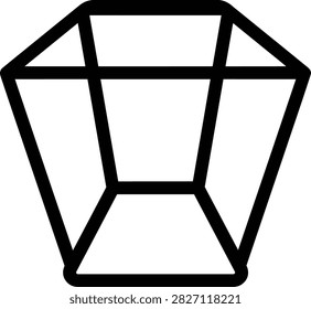 3D Geometric Wireframe Illustration of a Trapezoidal Prism Isolated on White Background. Technical Perspective Drawing of a Truncated Pyramid Shape.