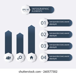 3d geometrical infographic elements for business design, reports in dark grey-blue, vector illustration, eps10, easy to edit