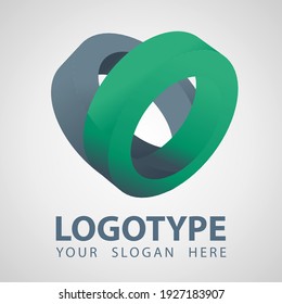 3D geometry Abstract gray and green rings company vector logo icon. Cilinder logo template design. Isometric style, multipurpose Consult corporation logo template. Logotype rings icon isolated on whit