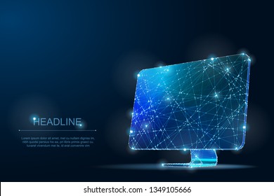 3D Geometry Computer Monitor. Monoblock. Abstract FX White Dots. Internet Technology Illustration