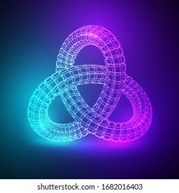 3D geometry spiral .Technological neon abstraction.Geometrical representation of a torus knot.Vector .	