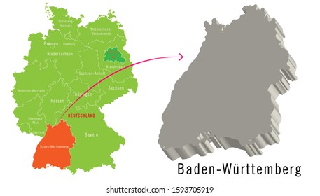 3D Germany cities map -  Beden Wunttemberg