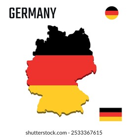 Mapa 3D de Alemania con bandera, mapa tridimensional de Alemania con sombra