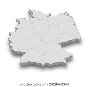 3d Germany white map with regions isolated on white background