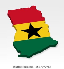 3D  Ghana map with flag. Three dimensional map of Ghana with shadow. Flag  Republic of Ghana on white background for your design, app, UI.  Stock vector. EPS10. 