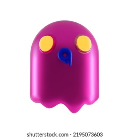 3d ghost in a trendy style for Halloween. Vector illustration of a monster with glowing eyes, pink color