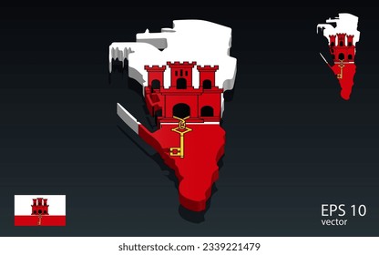 3D Gibraltar map and flag . 3D shape design . Independence day concept . Perspective view . Vector