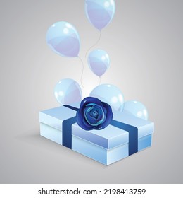 3d gift box background blue design shiny balloon ornament